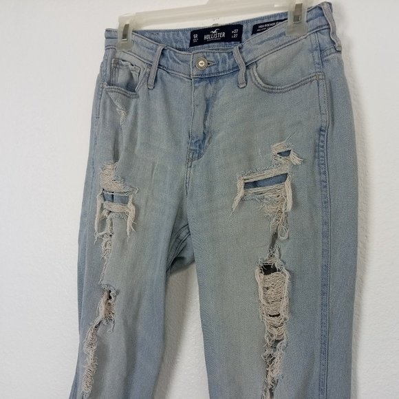 Hollister Women's Mom Jeans Juniors Size 5 High Rise Distressed Light Wash Blue - Picture 3 of 15